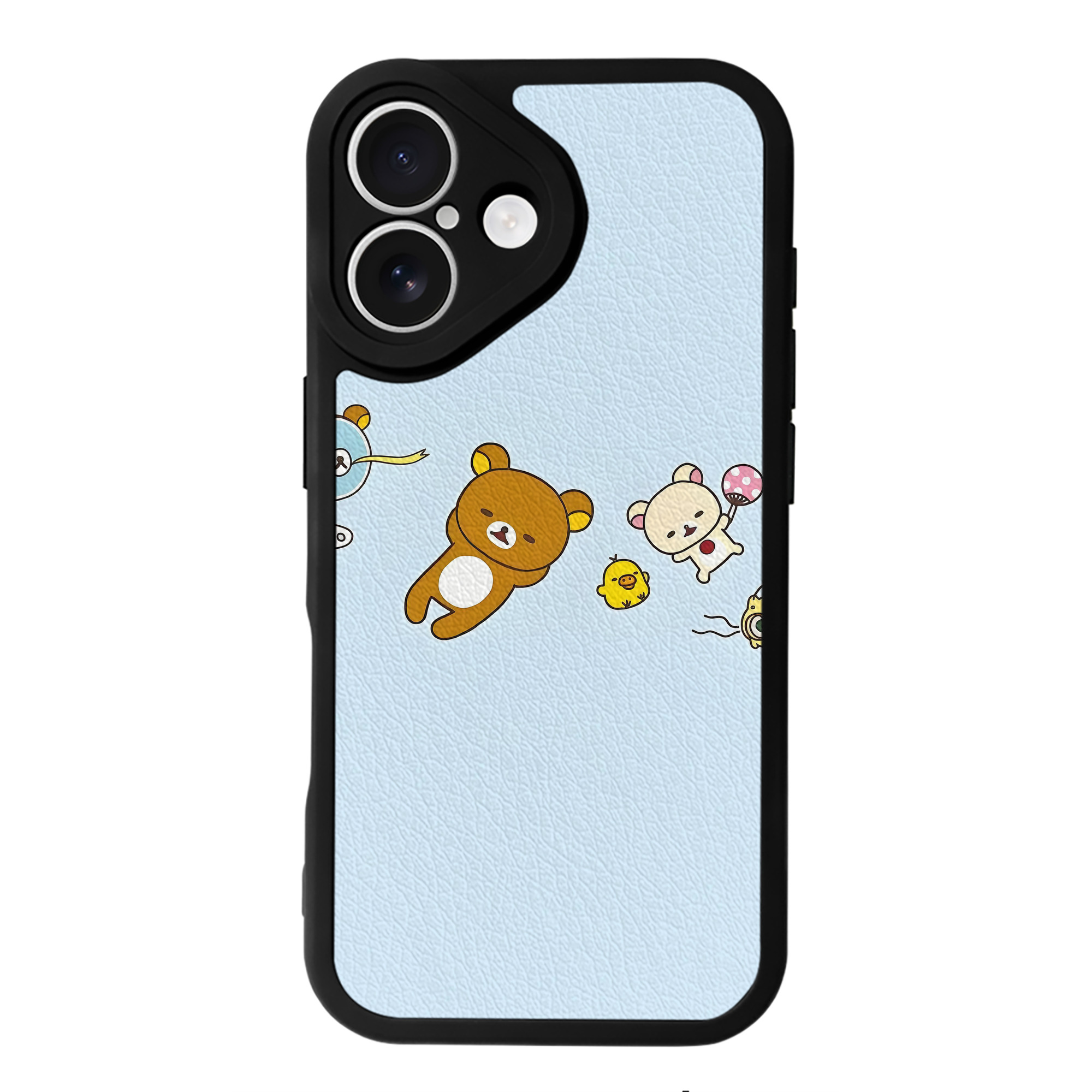 （画像用） リラックマ リラックマ キイロイトリ Rilakkuma Korilakkuma Kiiroitori 【iPhone 16シリーズ対応】シリコンスマホケース（レザー調） 材質：シリコン